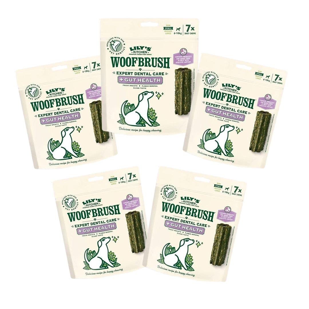 Lily's Kitchen Woofbrush Darm-Kau, 5 Stück - Universal, Hunde, Haustiere, Hundezahnbürste, Dental Chew, Zahnpflege-Kausnack für Hunde, unflavored, 25 kg, 5 stück