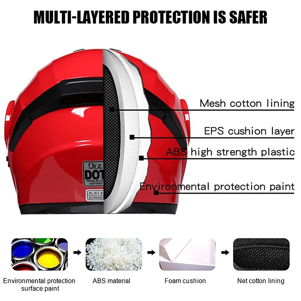 Bluetooth Casco Moto Modulare Microfono Auricolare con Altoparlante Incorporato Unisex con Doppia Visiera Parasole Casco Anticollisione per Moto Integrale Approvato DOT/ECE 55-62CM