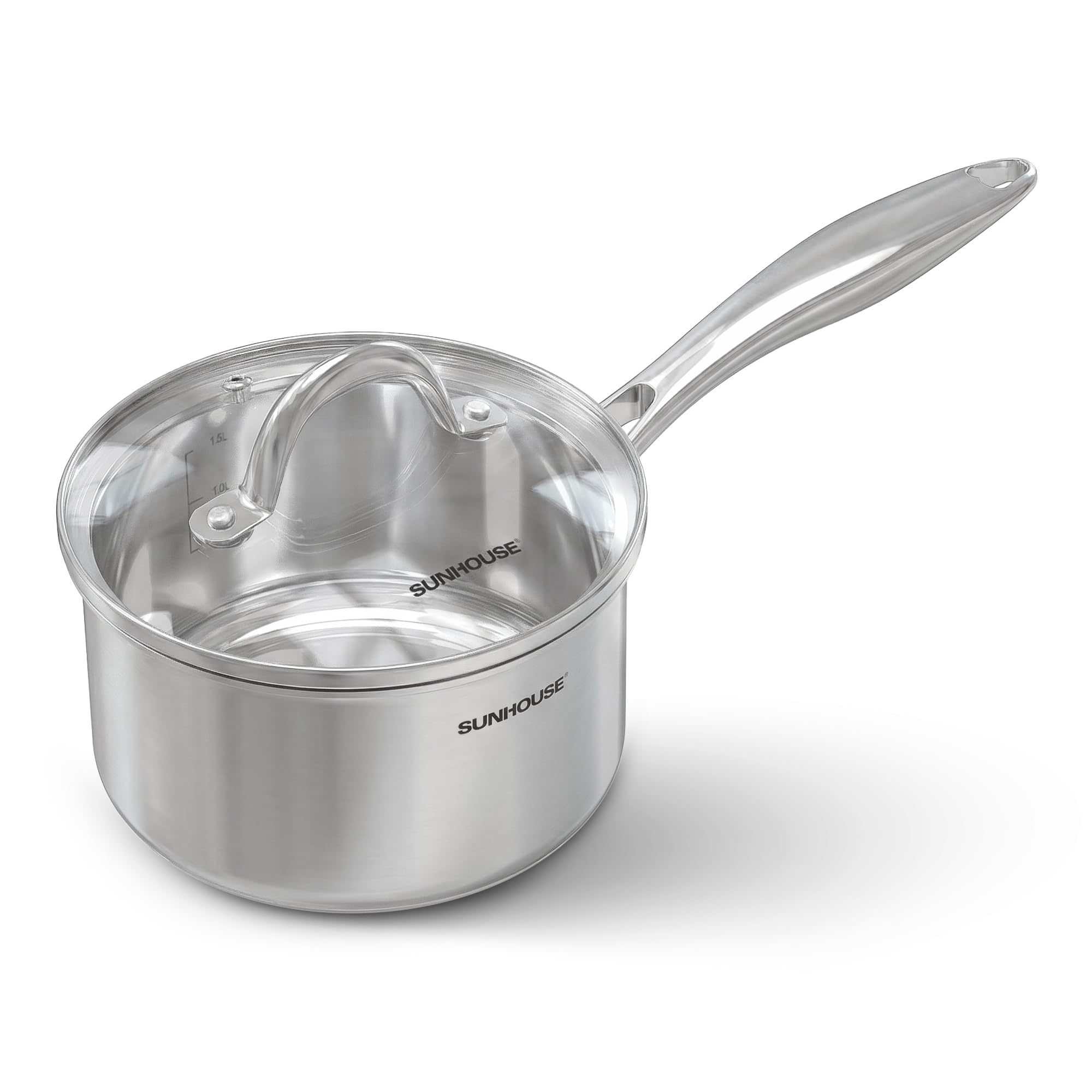 SUNHOUSE 3 QT Sauce Pan with Lid, Full Clad 3-Ply Stainless Steel Saucepan | Small Cooking Pot &amp; Milk Pan - Induction Compatible - PFOA Free, Oven &amp; Dishwasher Safe, Stay-Cool Handle