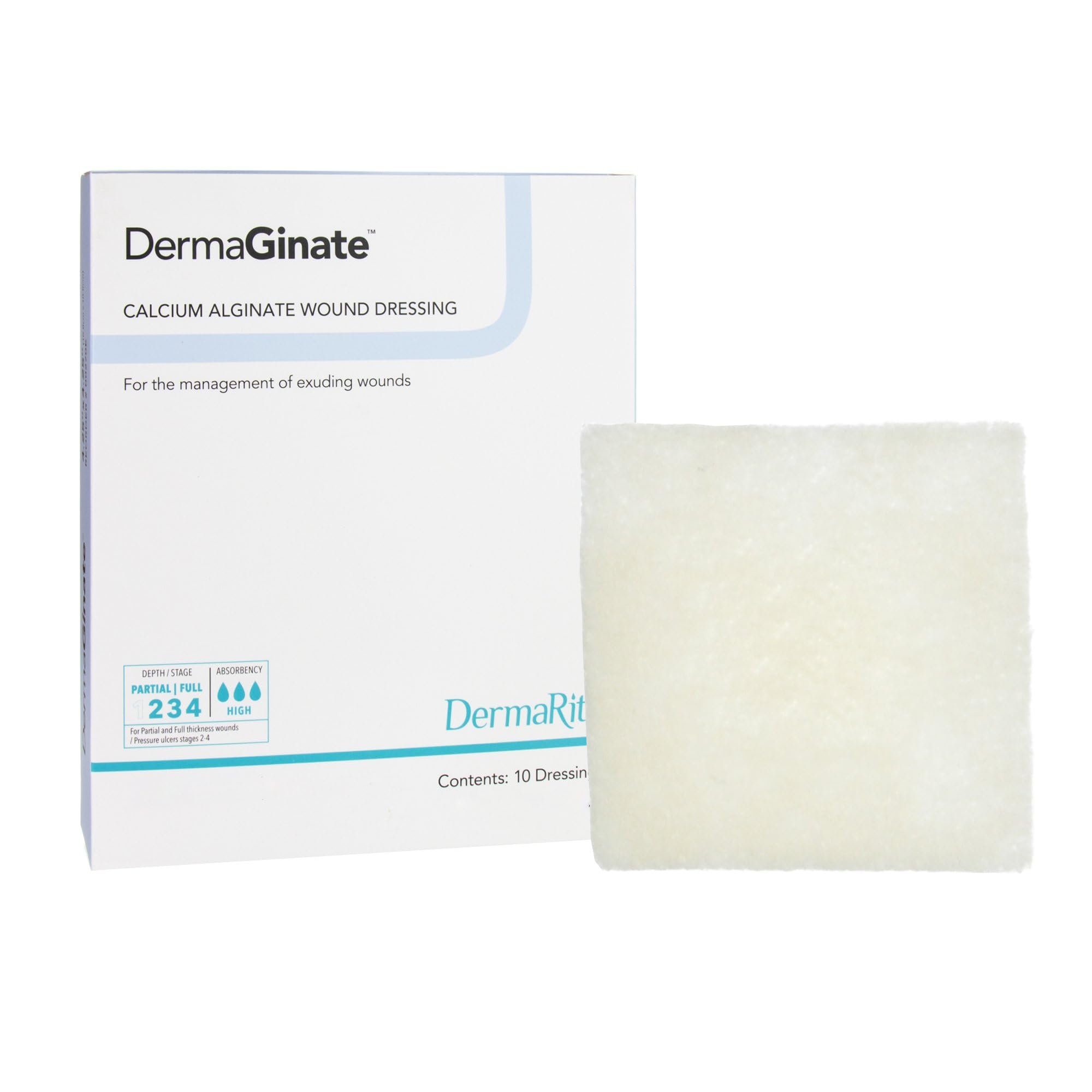 DermaGinate Alginate Dressing 2 X 2'' Sterile 10 per Box