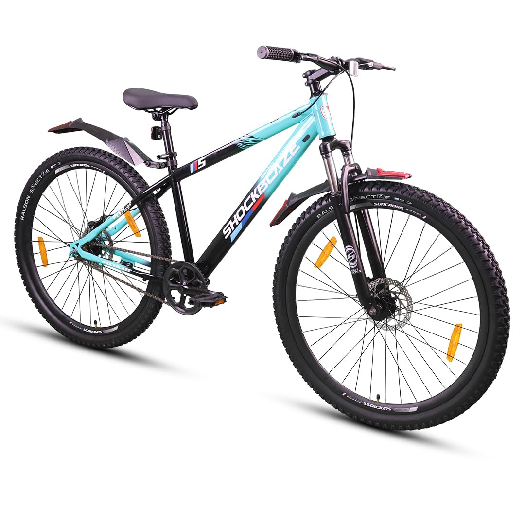 Suncross SHOCKBLAZE Sentiero 29 Inch Single Speed Mountain Bike | Hi-Ten Steel Frame | Suspension Fork | Mechanical Disc Brakes | Double Wall Alloy Rims | Sea Green and Black-image-37