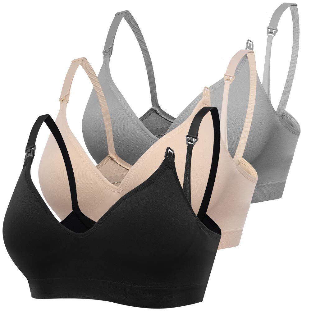 Derssity Women's Black/Beige/Grey Wireless Nursing Bra Comfy Sleeping Bra Soft Maternity Bra For Breastfeeding