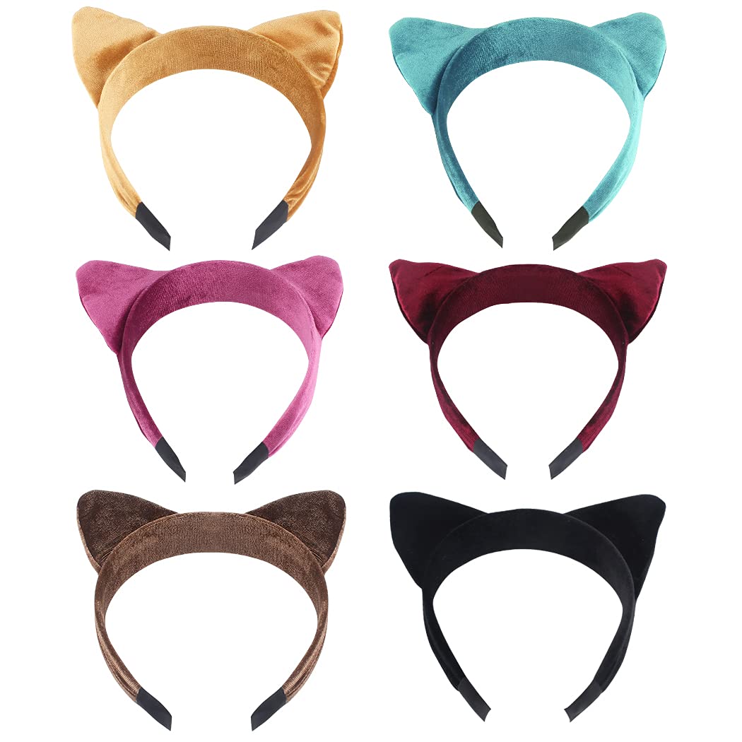 YISSION 6 Packs Headbands for Women Cat Ears Headband Fox Ears Head Bands No Slip Fashion for Women Velvet Toddler Headband Hair Bands Cosplay Accessories 6 Colors