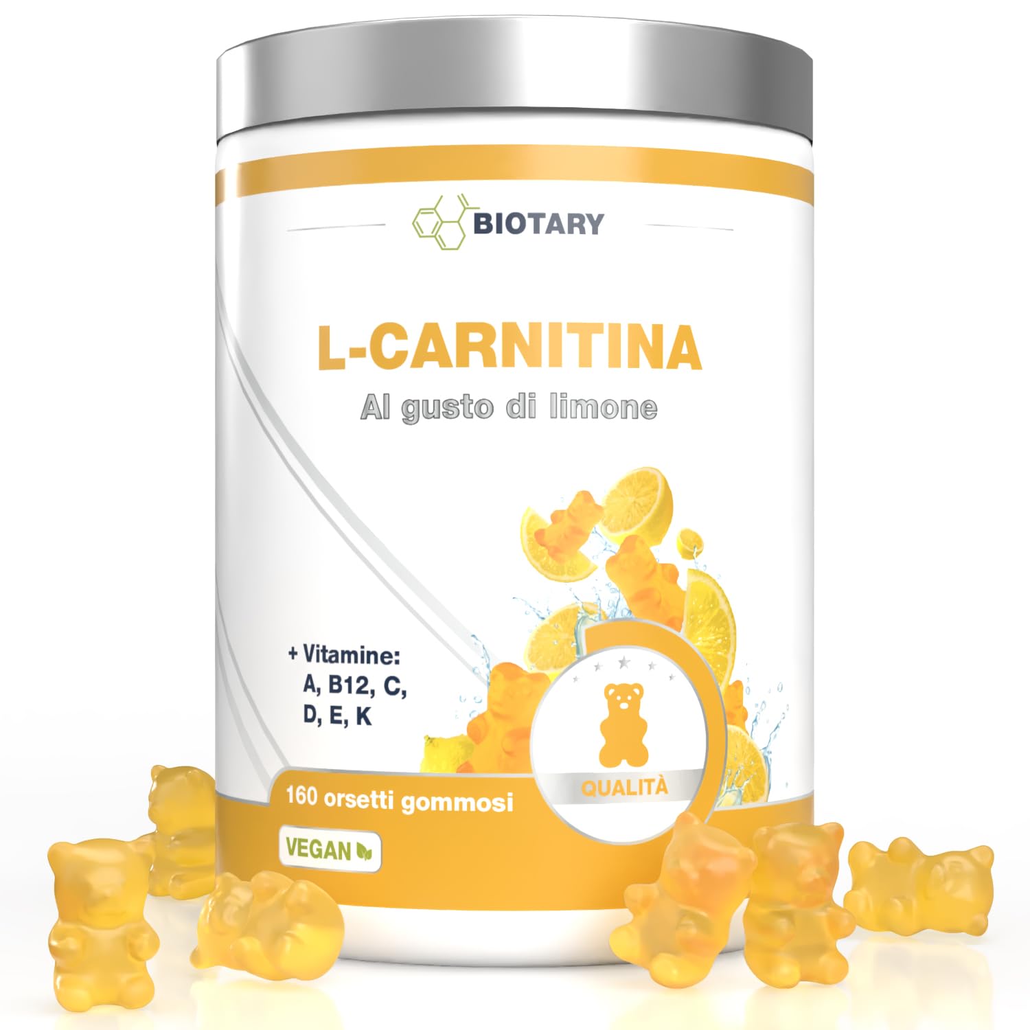 Caramelle Gommose L-Carnitina 3000 mg dose giornaliera, 160 gummies scorta 3 mesi, con vitamine A, B12, C, D, E e K, vegane, senza zucchero, alto dosaggio, testate (1)