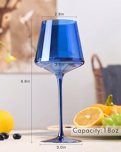 Miniatura 4 de Juego de 6 copas de vino azules, copas de vino de colores, regalo para ella, esposa, mamá amiga, copas de vino cuadradas, vasos altos de estilo