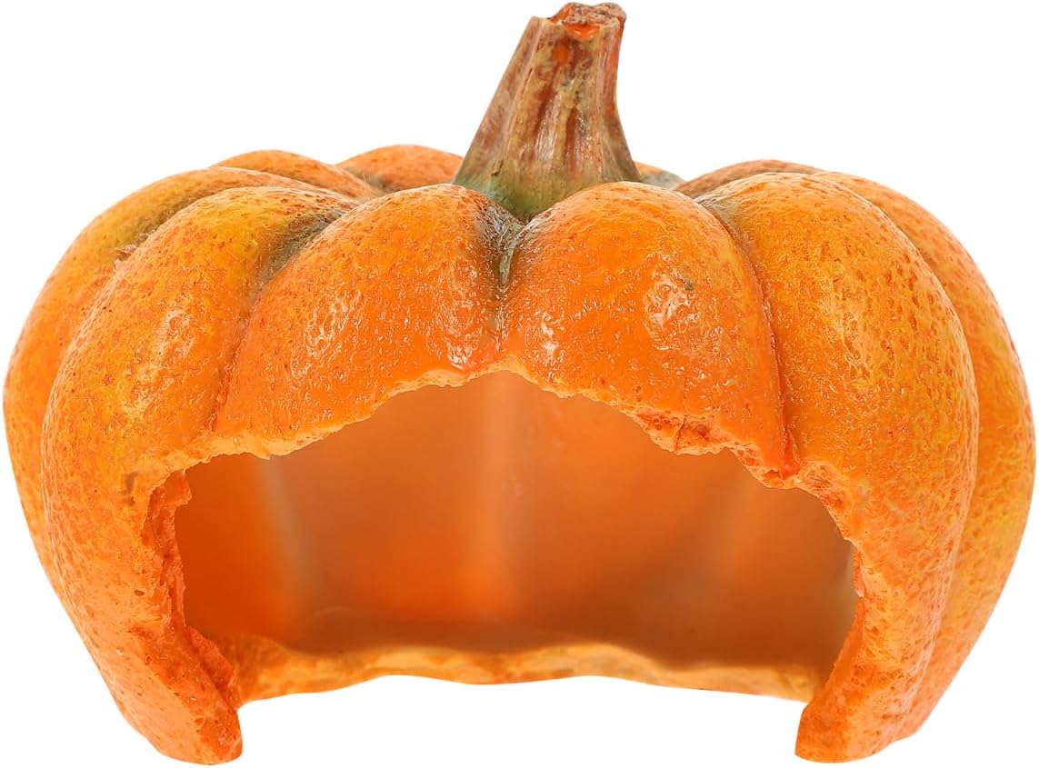 Pumpkin Aquarium Ornaments: Resin Reptile Hideout Reptile Habitat for Tortoise Shrimps Small Fish Frogs Gecko
