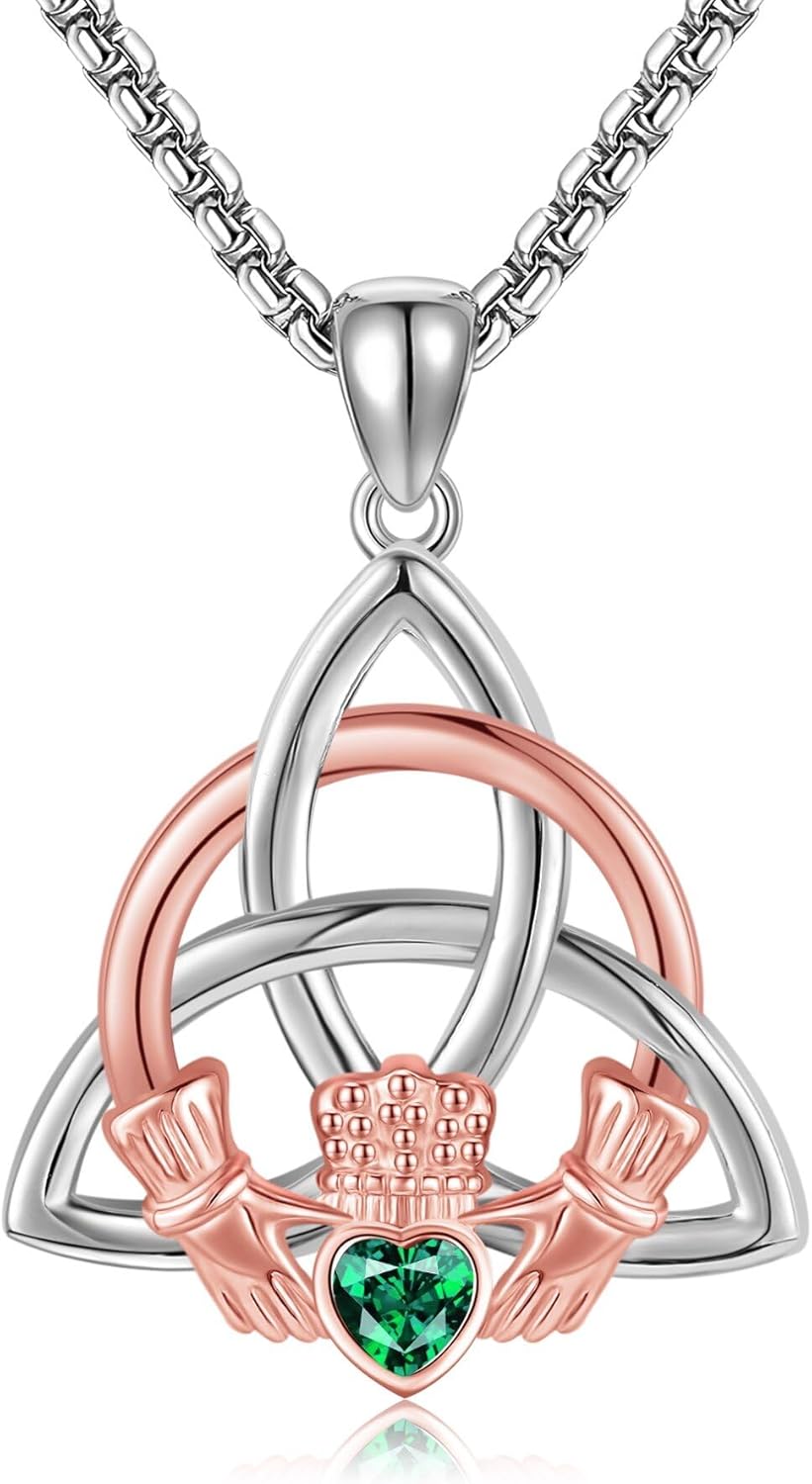 Claddagh Necklace for Women 925 Sterling Silver Irish Necklace for Women Celtic Irish Claddagh Jewelry Gifts for Women