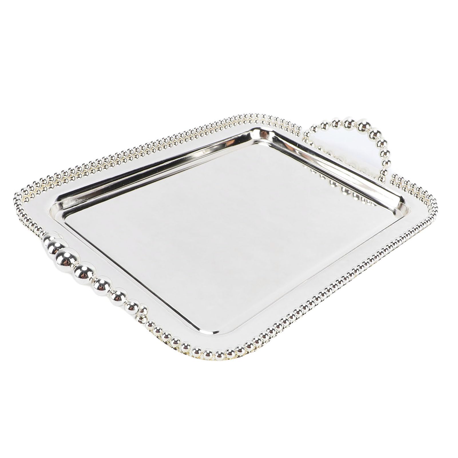 Ejoyous Bandeja para Servir de Acero Inoxidable, Plato Rectangular con Acabado de Espejo de 16,5 X 11,0 Pulgadas, Borde con Cuentas y Asas Dobles, Organizador de Tocador para Fiesta, Boda, Bar, Baño