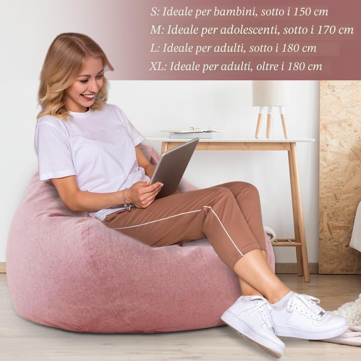 Highdi Poltrona Sacco Adulti 100 x 120 cm - Senza Imbottitura, Cotone e Lino Pouf Sacco Gigante, Rosa Bean Bag Chair per Soggiorno/Camera/Gaming
