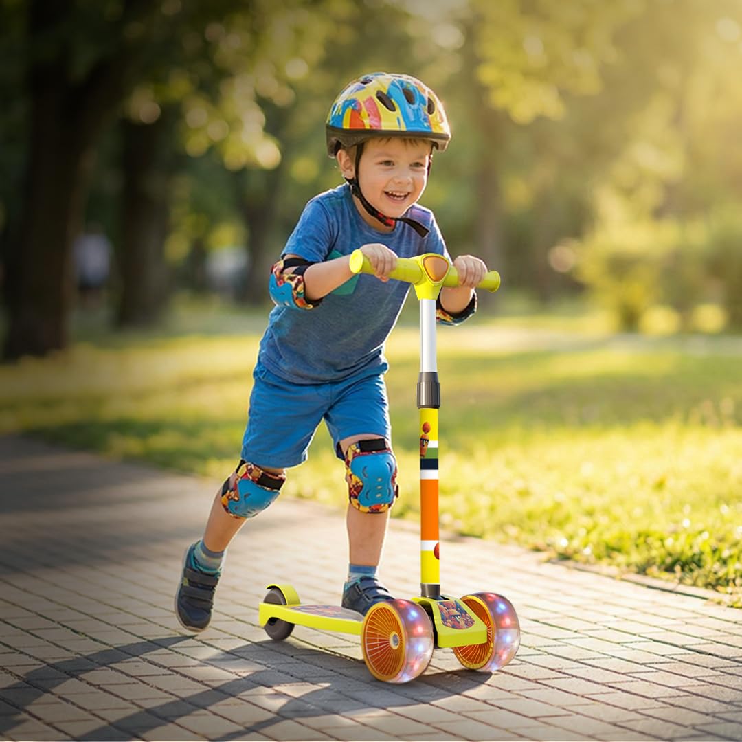 Cockatoo Little Bus Buddy Kick Scooter for Kids 2-12 Years, Kids Scooter with 40MM in PP+PU LED Wheel, 4 Adjustable Height Scooter, Upto 50 Kg (Brown)-image-7