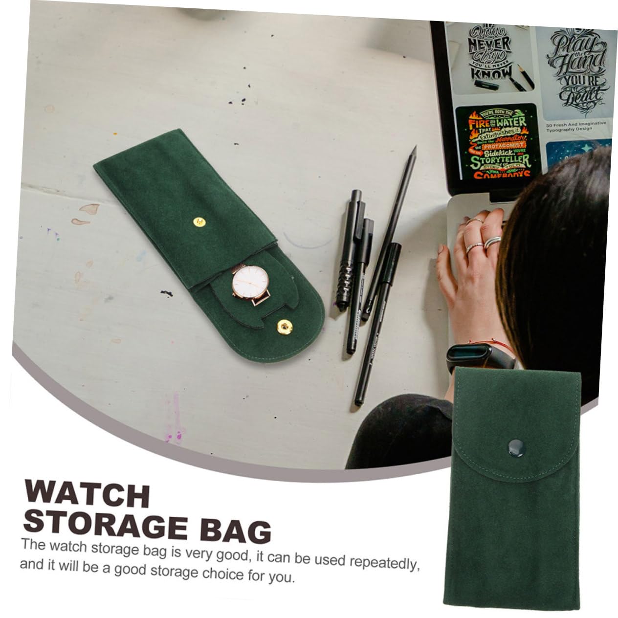 SOLUSTRE 5 Sätze Aufbewahrungstasche Ansehen Wasserdicht Sprechen Tragen Beutel Betrachten Schutz Uhrentasche Für Uhr Ärmel Reisen Juwelierorganisator Green Flanell 2 Stück * 5