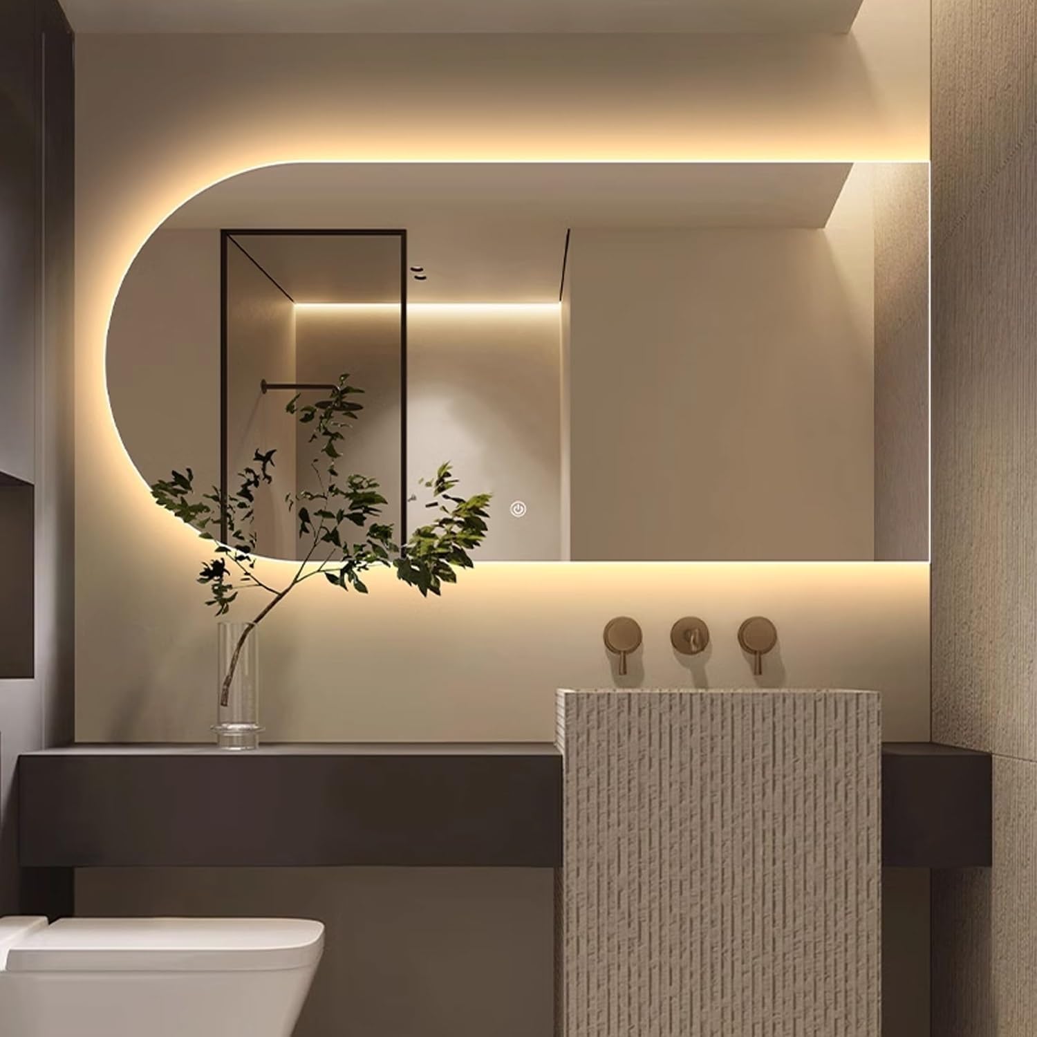 Asimétrico Espejo de Baño Iluminado, 120/130cm Espejo de Vanidad con Luz LED Regulable, 3 Colores Retroiluminado, Antivaho Espejo de Ducha(Cut Right,32in*20in)