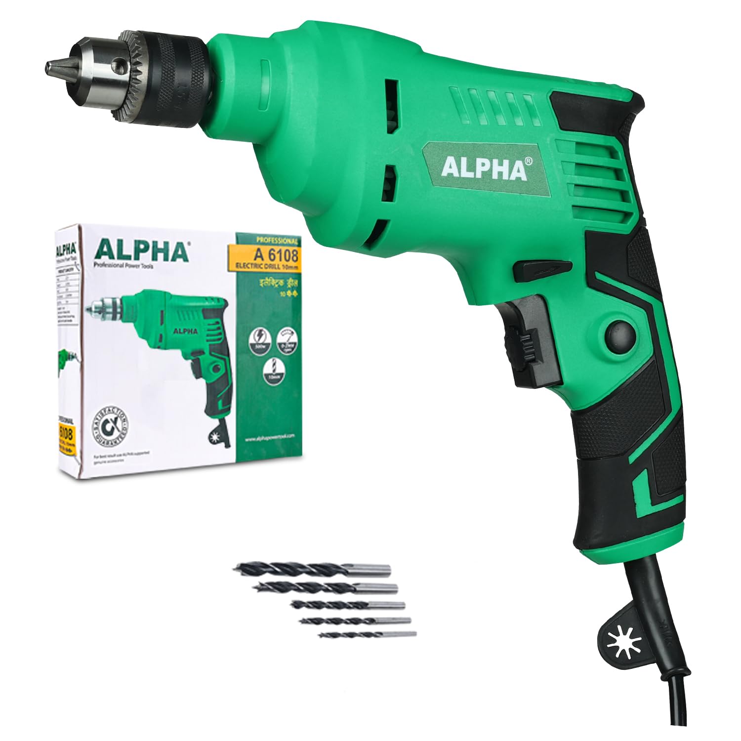 Alpha Corded Electric Drill Machine, 500W, 10mm Chuck, 2900 Rpm, Variable Speed, Forward/Reverse Rotation, With Lock-On & Wood Drill Bits, For Home & DIY Use for Metal, Steel & Wood | A-6108 (B0D9S8HV98) Amazon Price History, Amazon Price Tracker