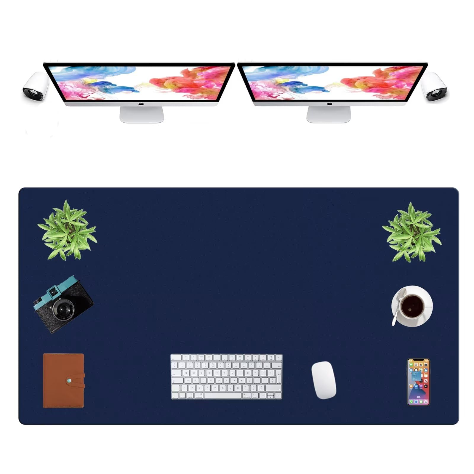LL-COEUR Extra Large PU Leather Desk Mat Large Mouse Pad XXL Waterproof Table Mat Office Laptop Writing Pad (51.2 x 27.6 inch, Navy Blue)