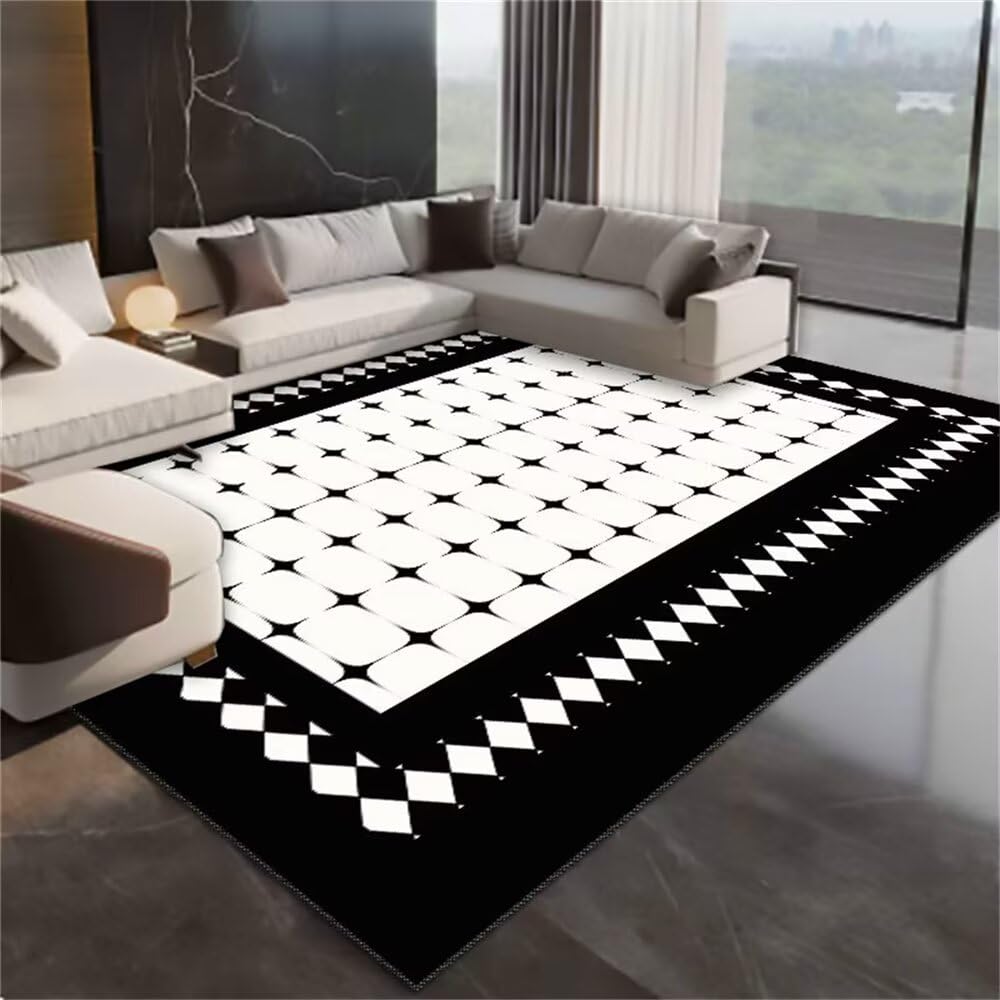 Tapis antistatique chambre bébé 80X200CM noir et blanc carré design géométrique