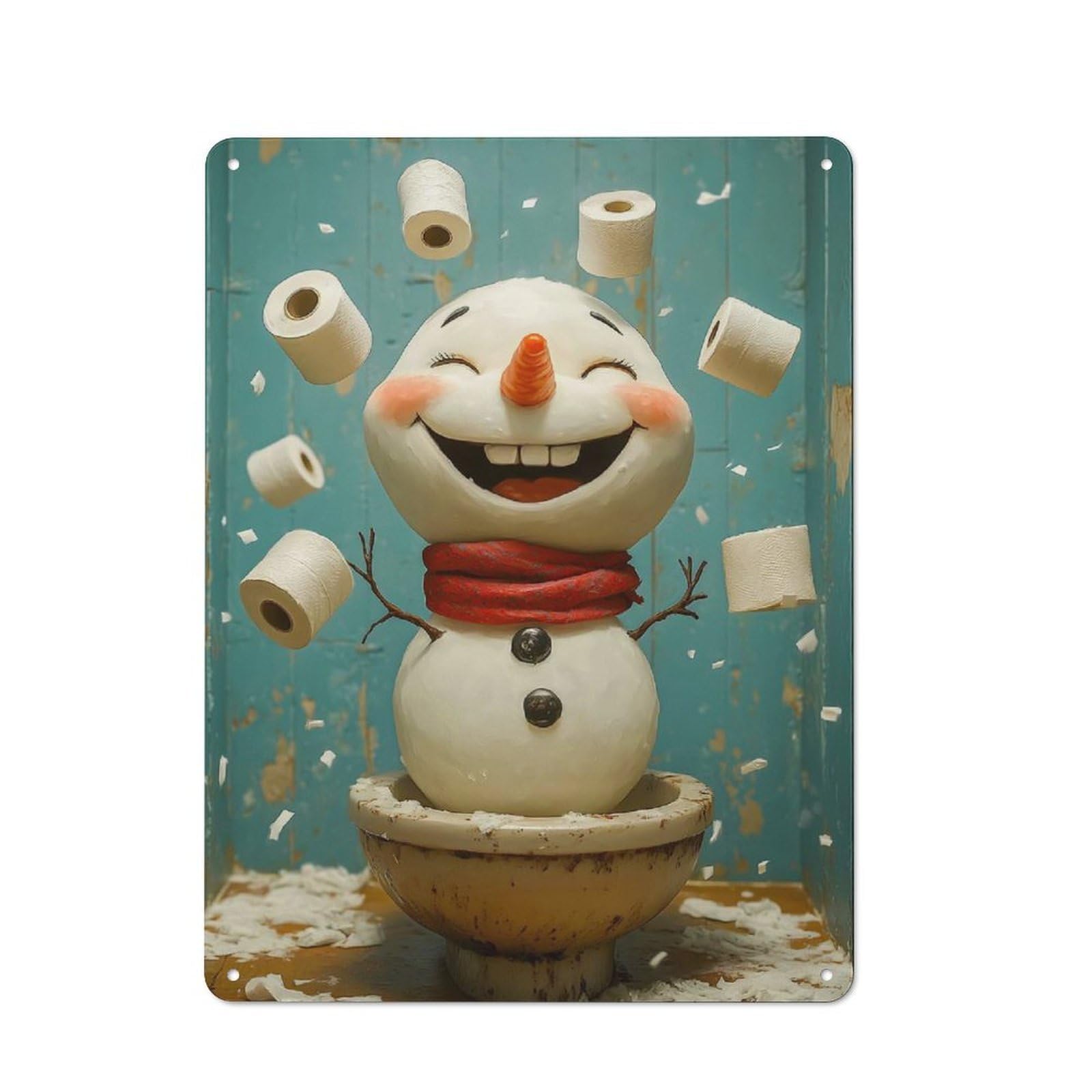 Junmoney Snowman Toilet Paper Fun Office Metal Sign With Design 40X30cm, Classic Studio Wall Plaque For Home Office, Reading Corner Or Bedroom