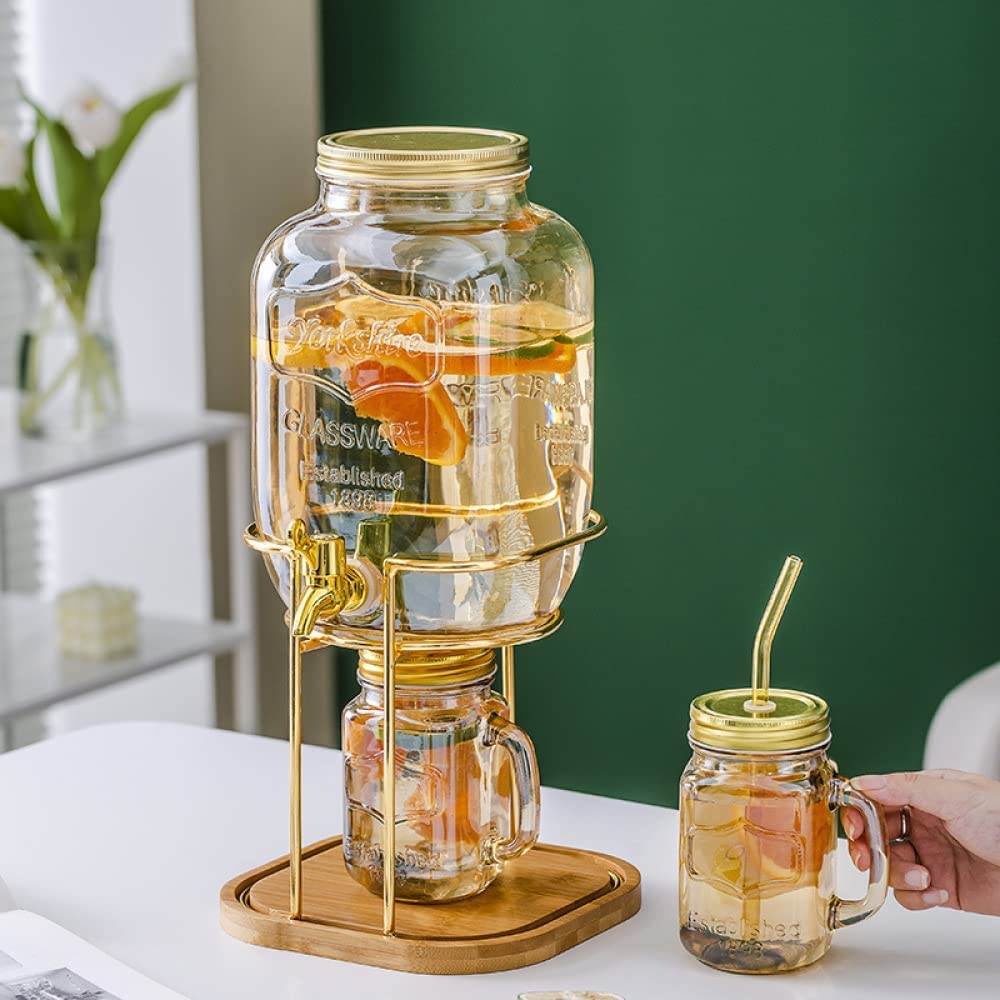 esmen Glas-Getränkespender für Partys, Glas-Wasserspender, Arbeitsplatte mit Ständer, Krug, Getränkespender, Getränkespender, Sonnenteedose, geeignet für die Zubereitung von Limonade, Kombucha usw