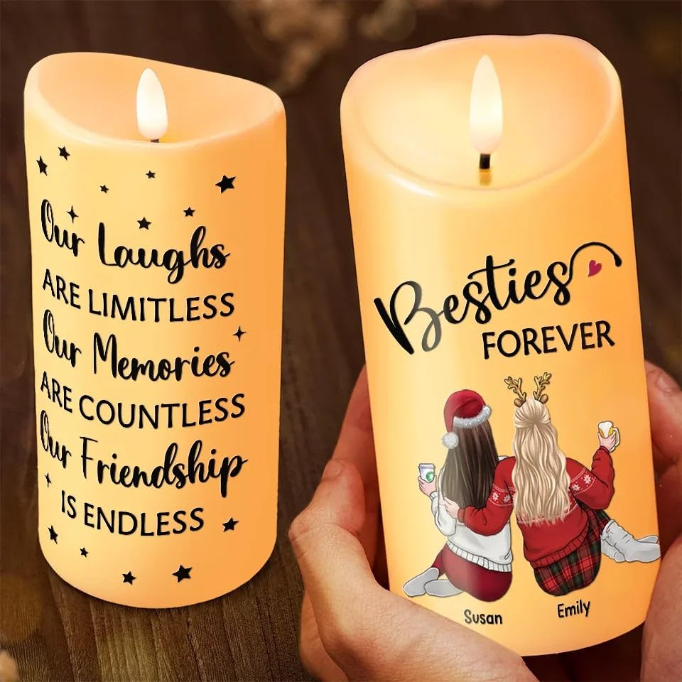 DOPTIKA Our Friendship is Endless, Personalized Bestie LED Flameless Candles, Best Friend Birthday Gifts for Women, Valentines Day Gifts for Bestie, BFF, Friendship Gifts, LED Lights for Bedroom
