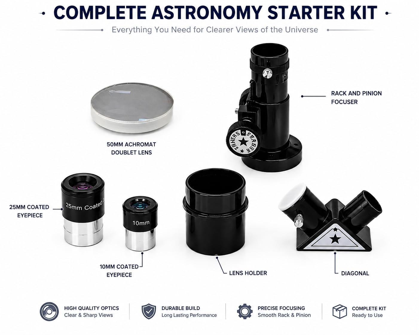 Anand Traders DWIJ Telescope Making kit 50mm Complete kit. with eyepieces, focuser and Diagonal.