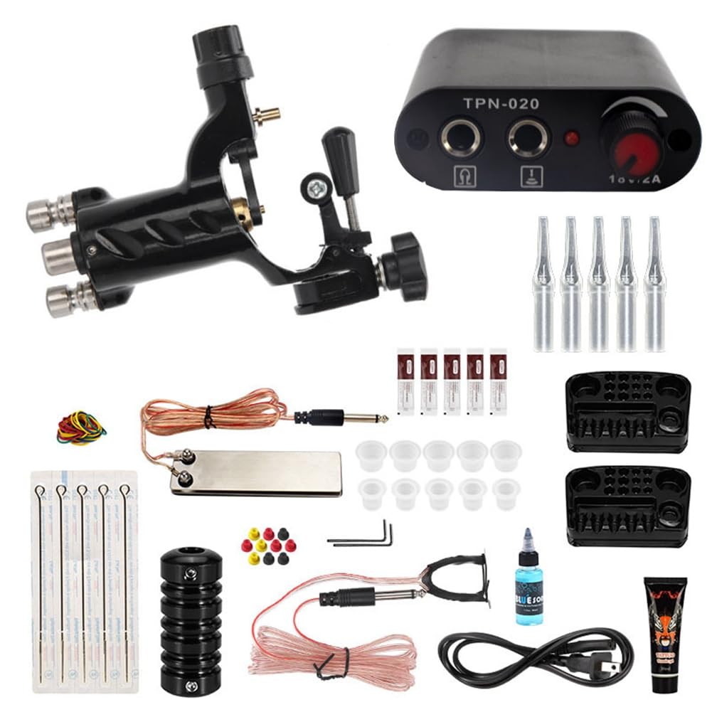 Bloepum Rotary Tattoo Machine Equipment Professional Tattoo Power Kit Tattoo Equipment for Beginners Tattoo with Foot Switch US-Plug