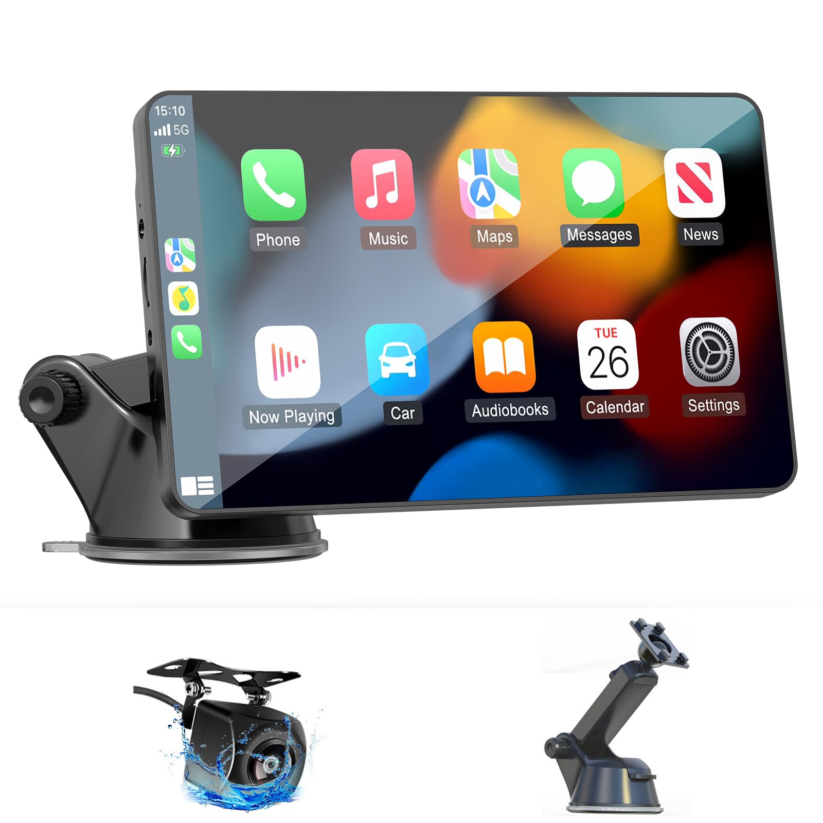 7 Pulgadas Táctil Pantalla con cámara retrovisora, para Coche con Carplay Android Auto Inalámbrica, Enlace Espejo, Navegación, Siri, FM, AUX, Bluetooth 5.2,Airplay, Lectura de vídeo, Navegación GPS