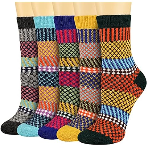 Heatuff Women's Winter Wool Socks Warm Soft Pattern Crew Funny Socks Gift Sock (5 Pairs), Multicolored 8 - Cushion, One Size Cover
