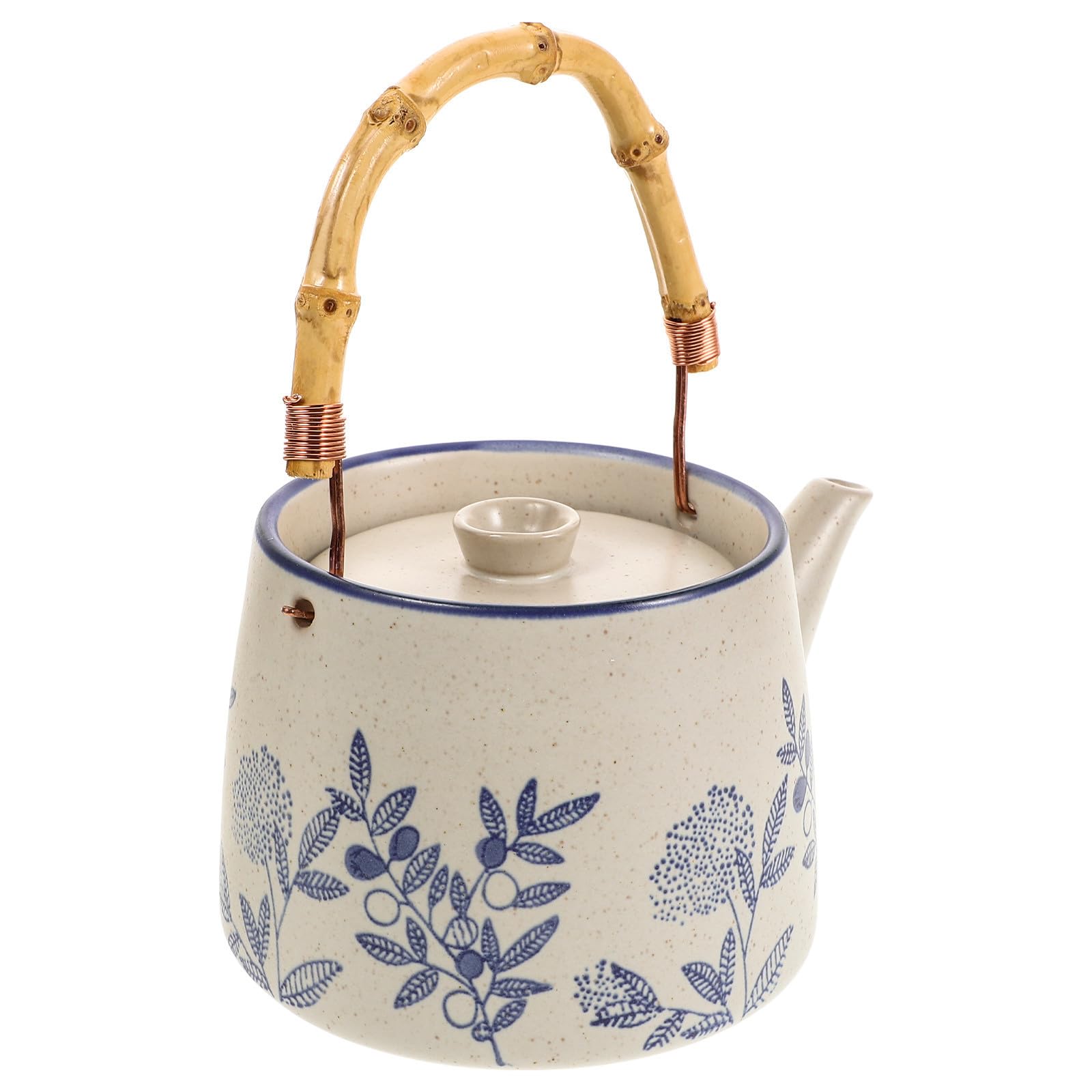 Tetera de Cerámica Vintage con Flores, Asa Portátil para Cocina