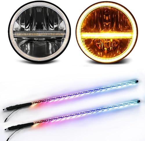 UNI-SHINE Faro LED de 7 pulgadas, faros delanteros LED redondos de 7 pulgadas H6024, faros delanteros LED blanco halo ámbar señal de giro + 2 luces