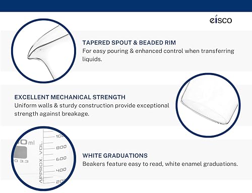 Miniatura 7 de Paquete de 6 vasos de precipitados 203fl oz forma baja con boquilla blanco graduaciones de 17fl oz vidrio de borosilicato 33 - Eisco Labs