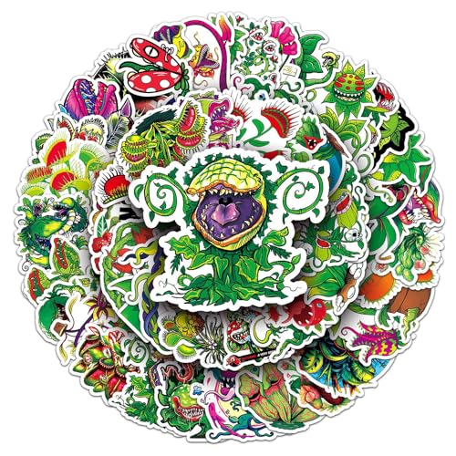 Playful Carnivorous Plant Vinyl Stickers, 50 PCS Venus Flytrap & Nepenthes Decals for Laptops Scrapbooking, Journals
