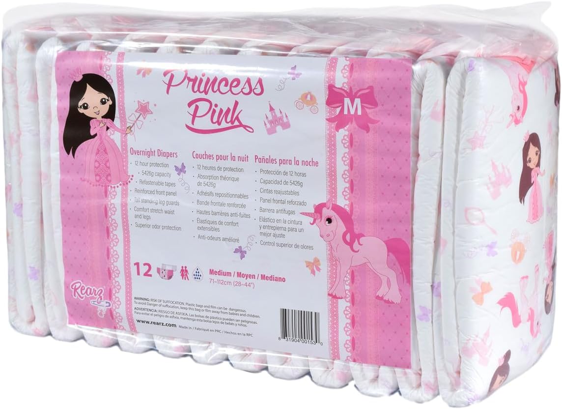 Rearz - Princess Pink - Overnight Adult Diapers (12 Pack) (Large)