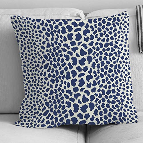 Aroggeld Navy Blue Cheetah Cushion Cover Tan Pillow Covers Leopard Print Pillowcase Animal Blue Home Decorative Pillows For Sofa Couch Housewarming Gift White Flax 18Inch #TOP2