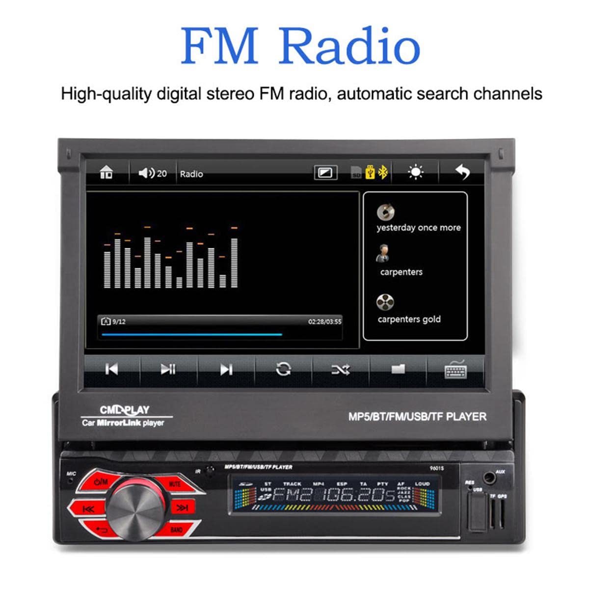 Lettore multimediale per auto Lettore musicale Bluetooth MP5 9601SG autoradio FM AUX USB 12V 1 din