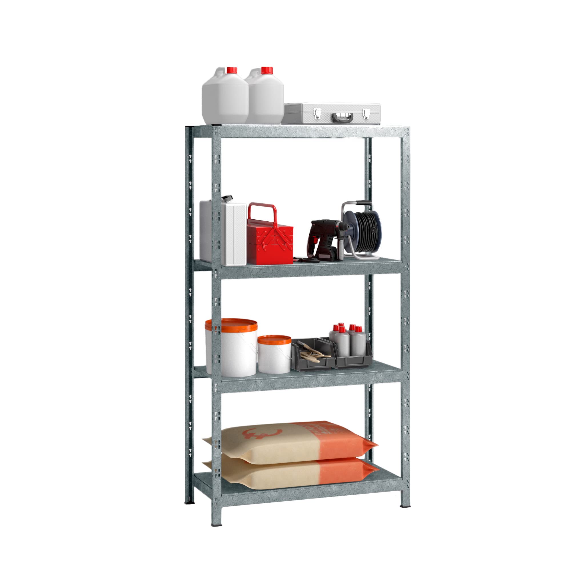 SCHULTE Regalwelt Profi-Steckregal mit 4 Böden, 195x100x50 cm (HxBxT), Traglast pro Ebene 150 kg, verzinkt, Lagerregal, Kellerregal, Werkstattregal, Steckregal | Traglast pro Ebene 150 kg, verzinkt, Lagerregal, Kellerregal, Werkstattregal, Steckregal