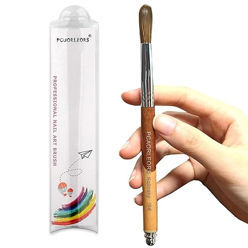 Miniatura 8 de Kolinsky - Cepillo de uñas acrílico con pelo de visón 100% puro y mano de madera, cepillo de gel redondo para aplicación acrílica, tamaño # 8, 10,