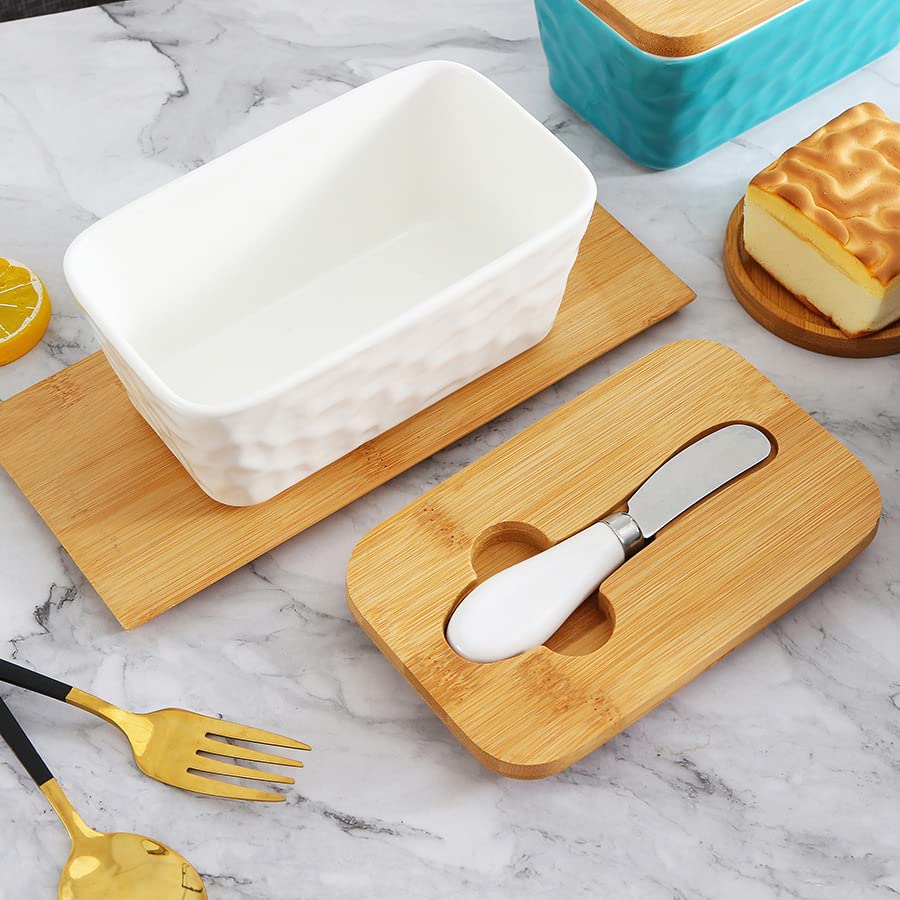 Beurrier rectangulaire en porcelaine avec couvercle pour comptoir de service