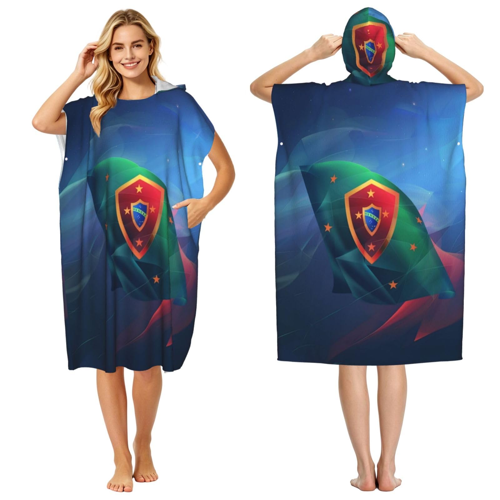 KLGRTJHK Portugal Flag Adult Hooded Beach Poncho Towel 43"X35"