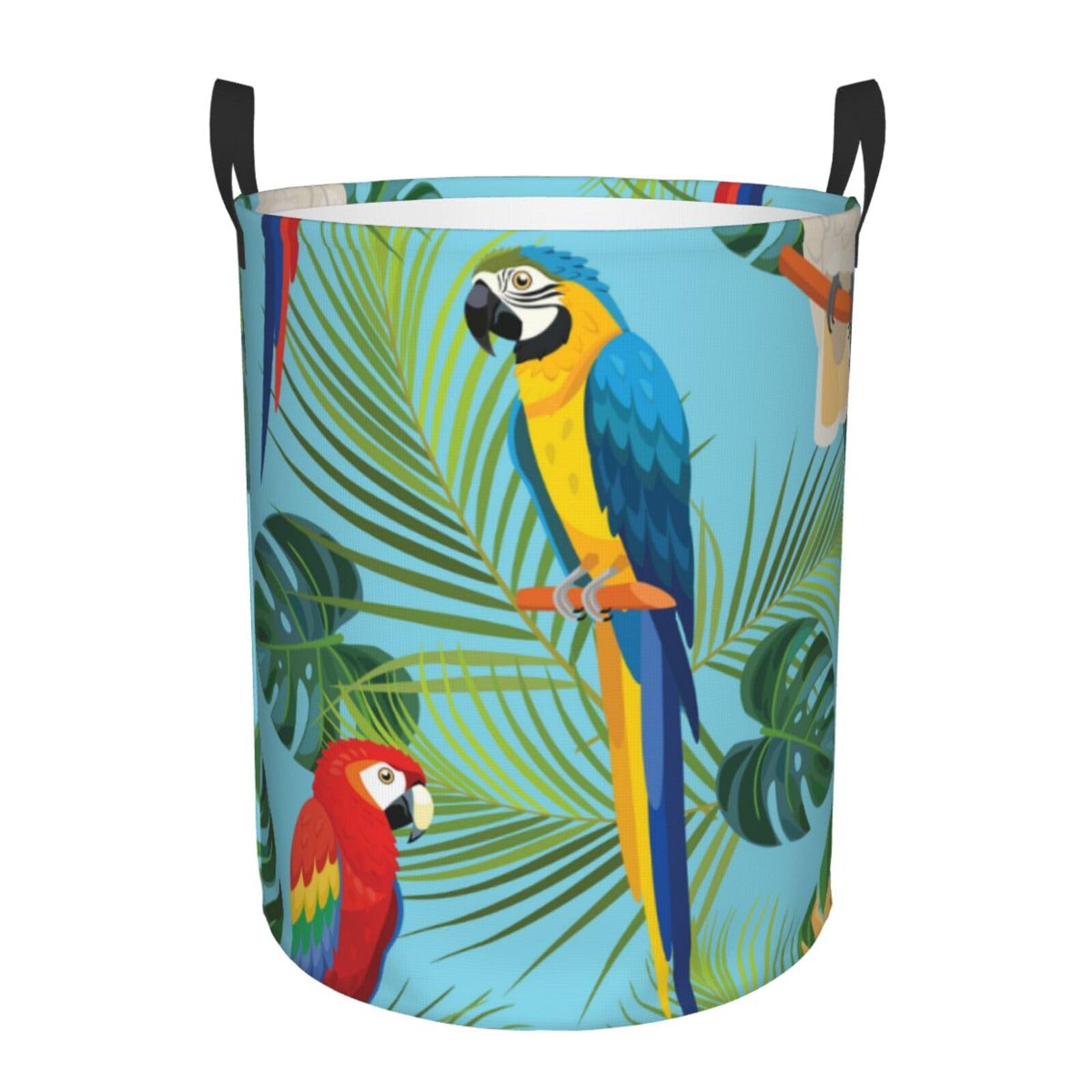 Laundry Basket Tropical Parrots Laundry Hamper Waterproof Idea Hampers Large Collapsible Baskets with Handle Suitable for Bedroom Bathroom Utility Room Kitchen