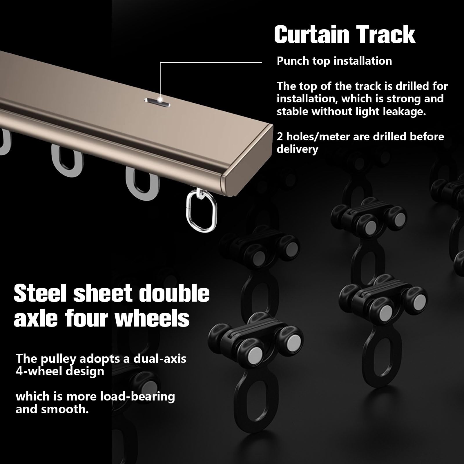 Rail de rideau en aluminium - Poulies améliorées - Design ultra fin - Idéal pour le salon, la chambre à coucher, la salle de bain, la douche et le camping - Tringles à rideaux cachées pour une