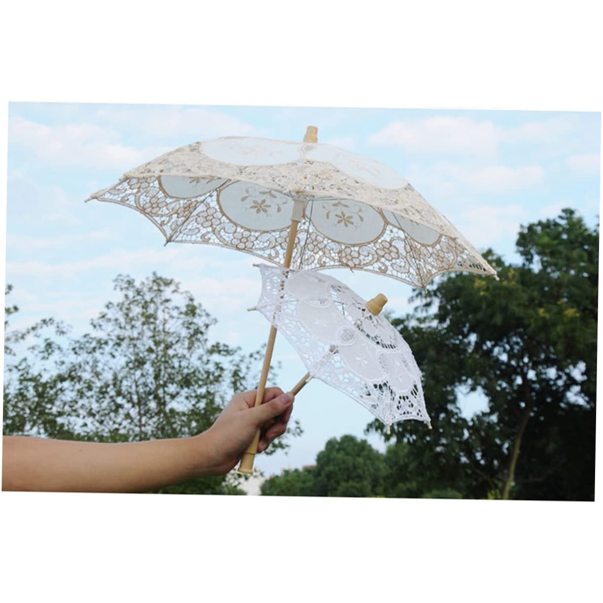 Lot De 3 Parapluies De Mariage Élégants en Dentelle pour Photos De Mariage Thé Taille S