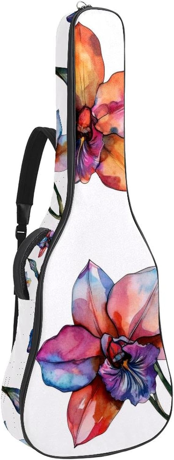 Acoustic Guitar Gig Bag 10mm Thick Padding, Soft Waterproof Guitar Case with Adjustable Backpack Straps for 40-42 Inch Guitar, Watercolor Drawings of Colorful Flowers Floral