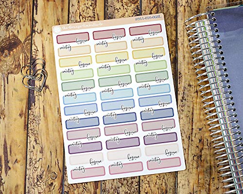 Meeting Tracking Planner Stickers, Muted Rainbow"Meeting" Blank Reminder Labels, Meeting Planner Stickers (L-088-M) (#911-010-068L-WH)