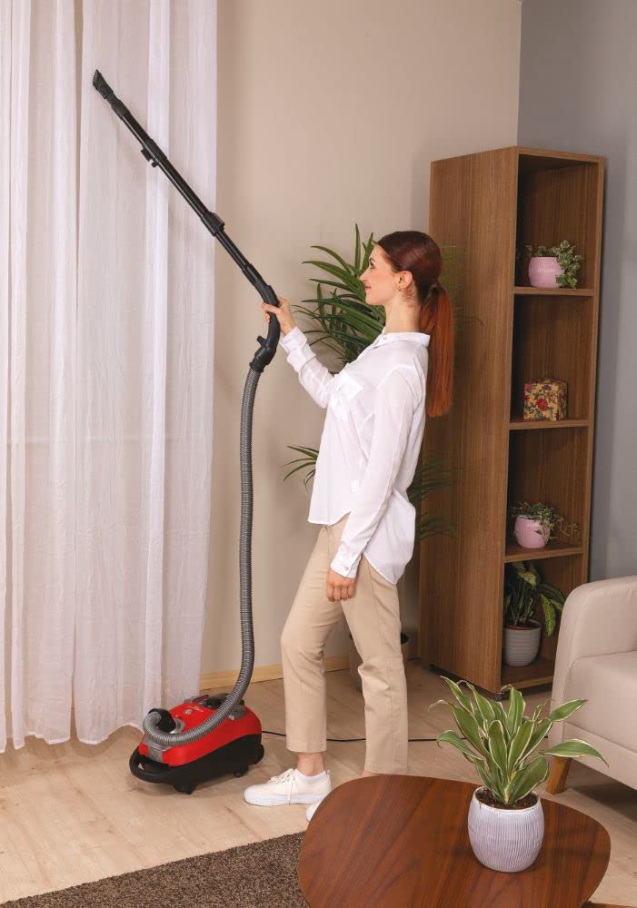 Hoover HE310HM - Aspirador de Trineo con Bolsa, Gran Potencia 850 W, Capacidad 3,5 L, Almacenamiento Compacto, Vaciado fácil sin Contacto, Todo Suelo y parquet Especial, Accesorios Integrados, Rojo