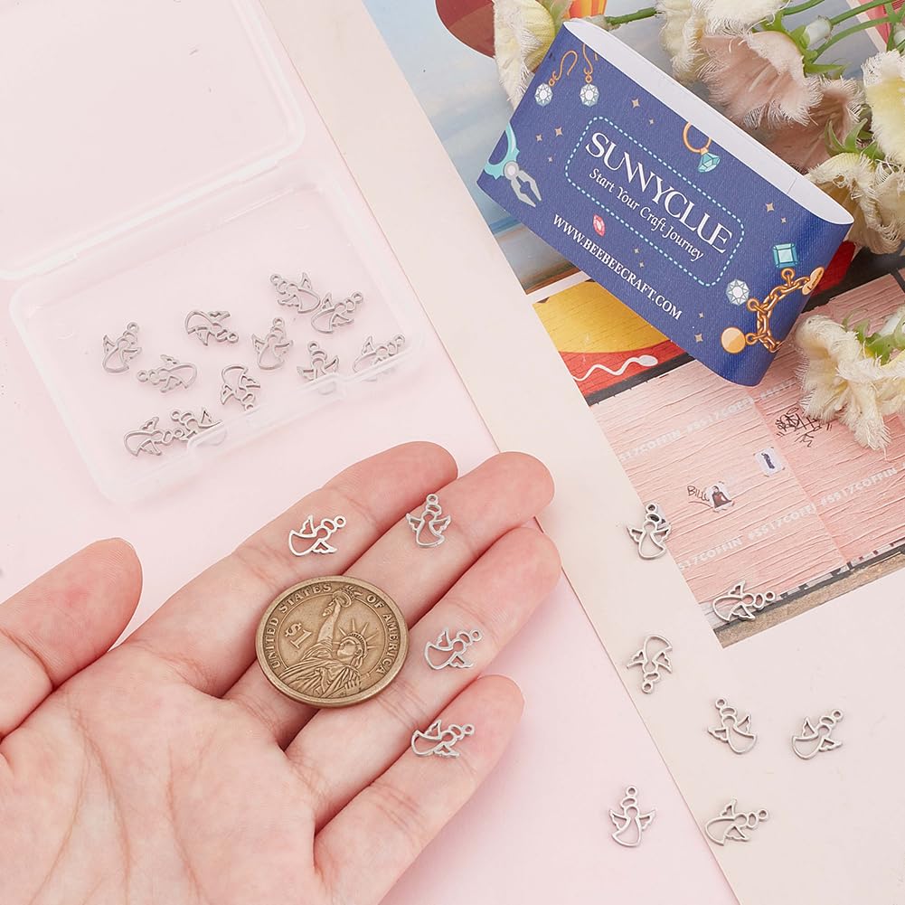 SUNNYCLUE 1 Box 30Pcs Angel Charm Silver Fairy Charms Bulk Hollow Guardian Angels Tibetan Style 304 Stainless Steel Wings Pendant Charm for Jewellery Making Charms Christmas Bracelet Necklace DIY - Image 3