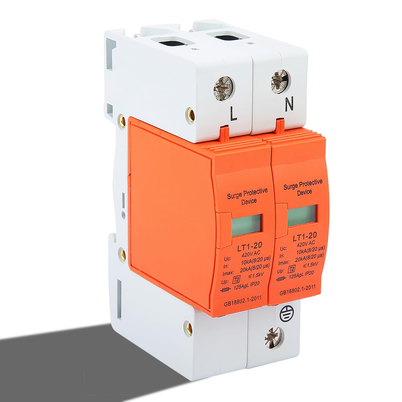 2 Pole 1 Piece Device DIN Rail Mount Protector Low Voltage Device 10-20KA 420V Electronic