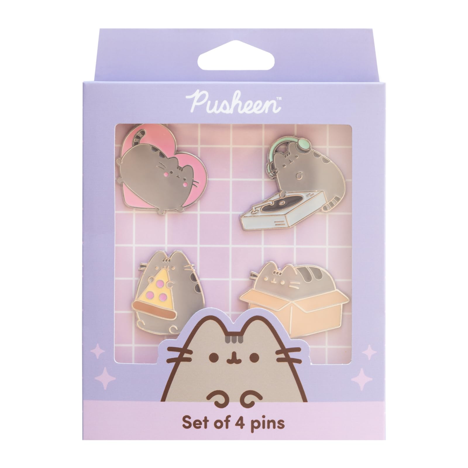 Grupo Erik Zestaw 4 emaliowanych przypinek – prezenty dla kota Pusheen | Śliczne przypinki, przypinki do toreb | Prezenty Kawaii dla miłośników kotów, poniżej 6,8 kg, dla przyjaciół, rzeczy Kawaii