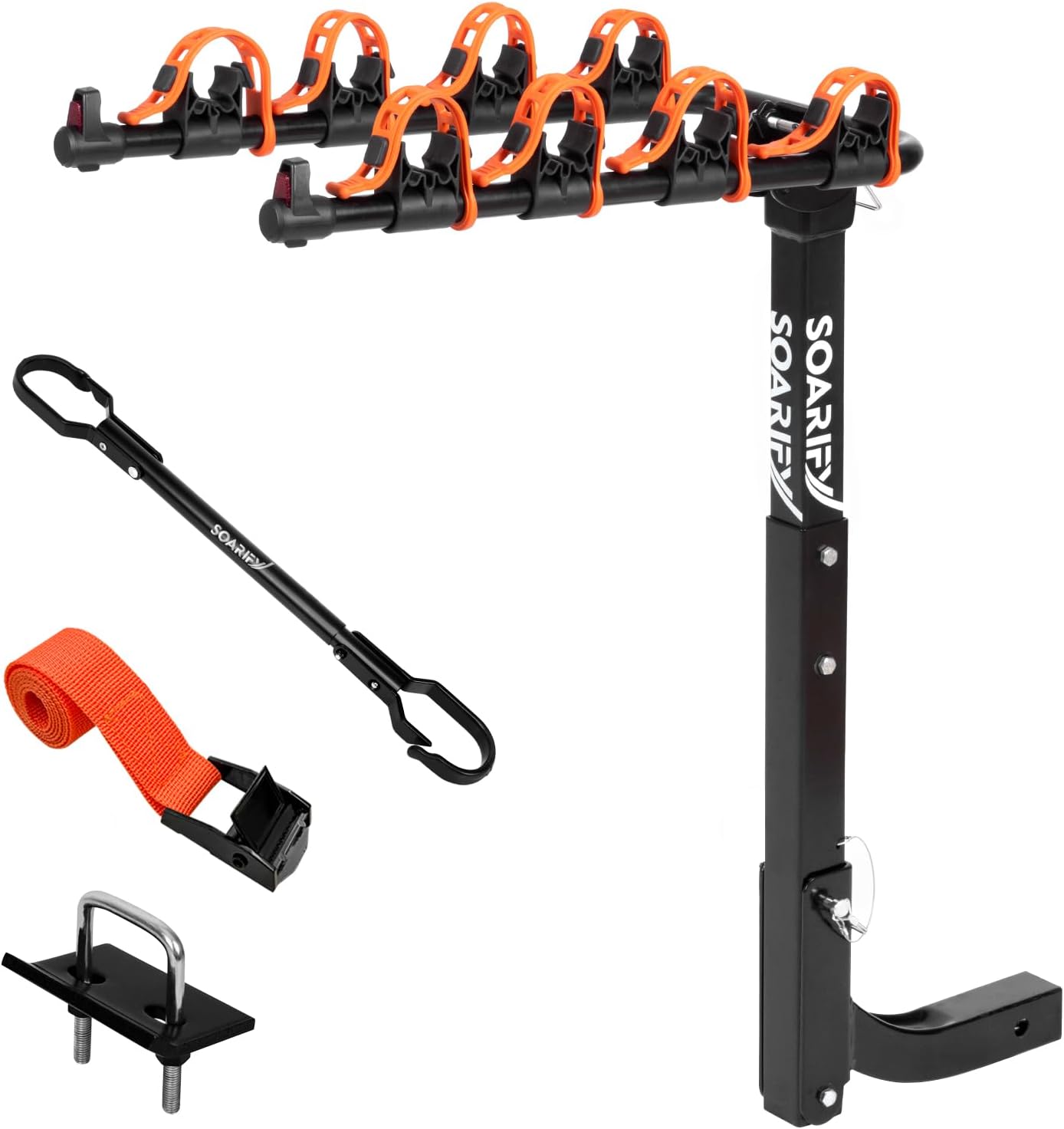 bike rack for car, suv, rv, mount hitch bike back 4, up to 143 lbs load bicycle rack carrier rubber straps, tilt release with 2" hitch for cars (4 bikes with adapter+straps)