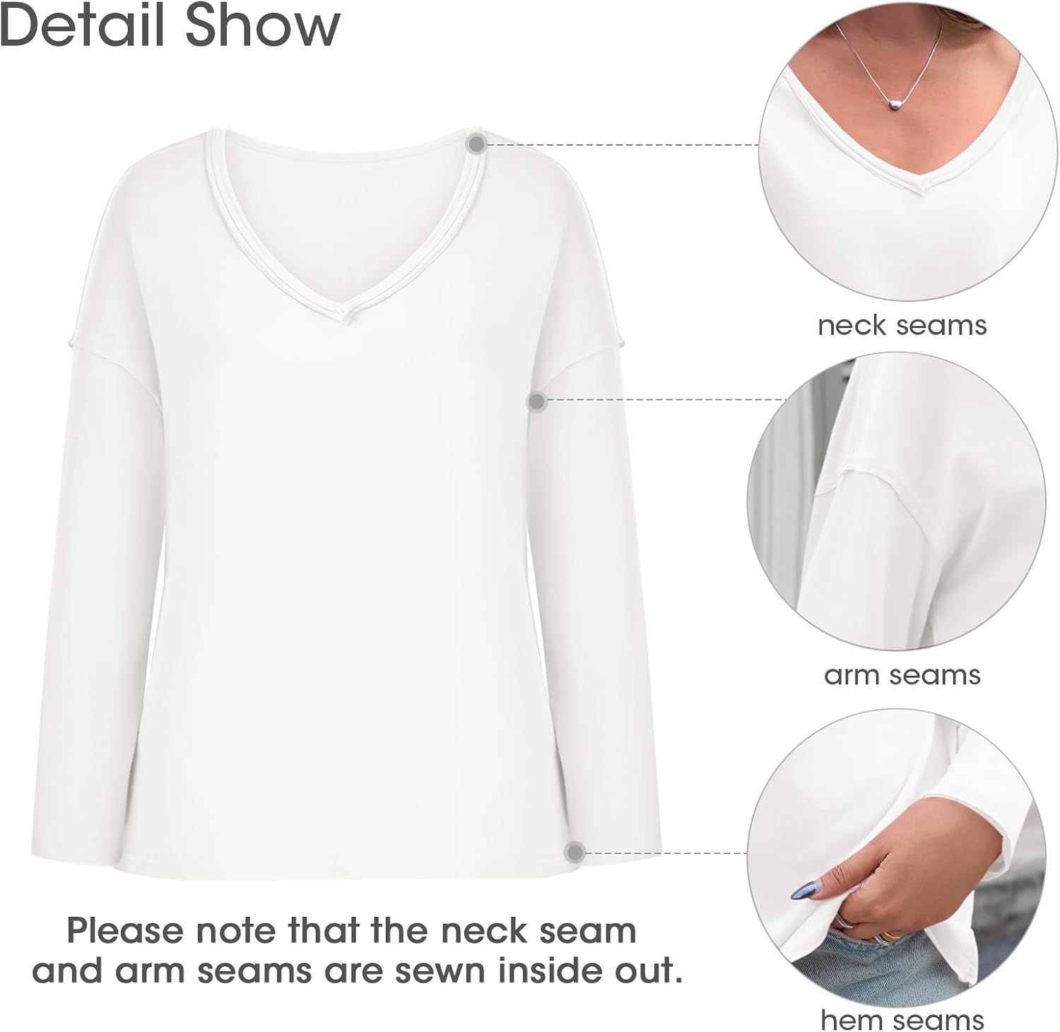 Tankaneo Womens Oversized Long Sleeve Shirts Deep V Neck Fall Tops Casual Loose Fit Tunic Basic Tees - Image 6