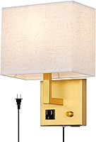 Vista 14 de Aplique de pared enchufable, lámpara de pared de cabecera con enchufe e interruptor regulable, con puerto de carga USB y enchufe, adecuado