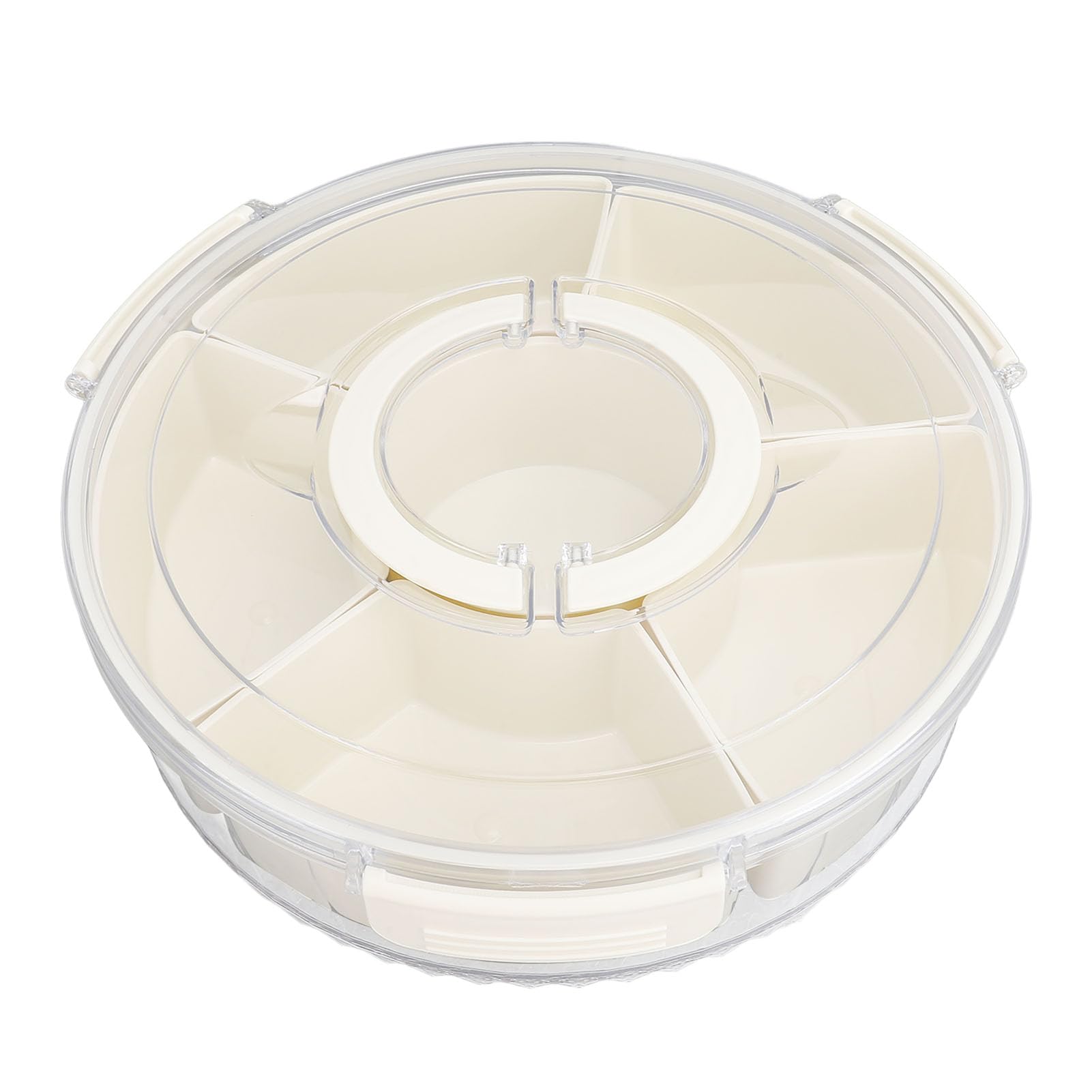 VAYEODEYU 6-Compartment Rotating Snack Tray With Lid And Handle For Travel Picnic Party Kitchen